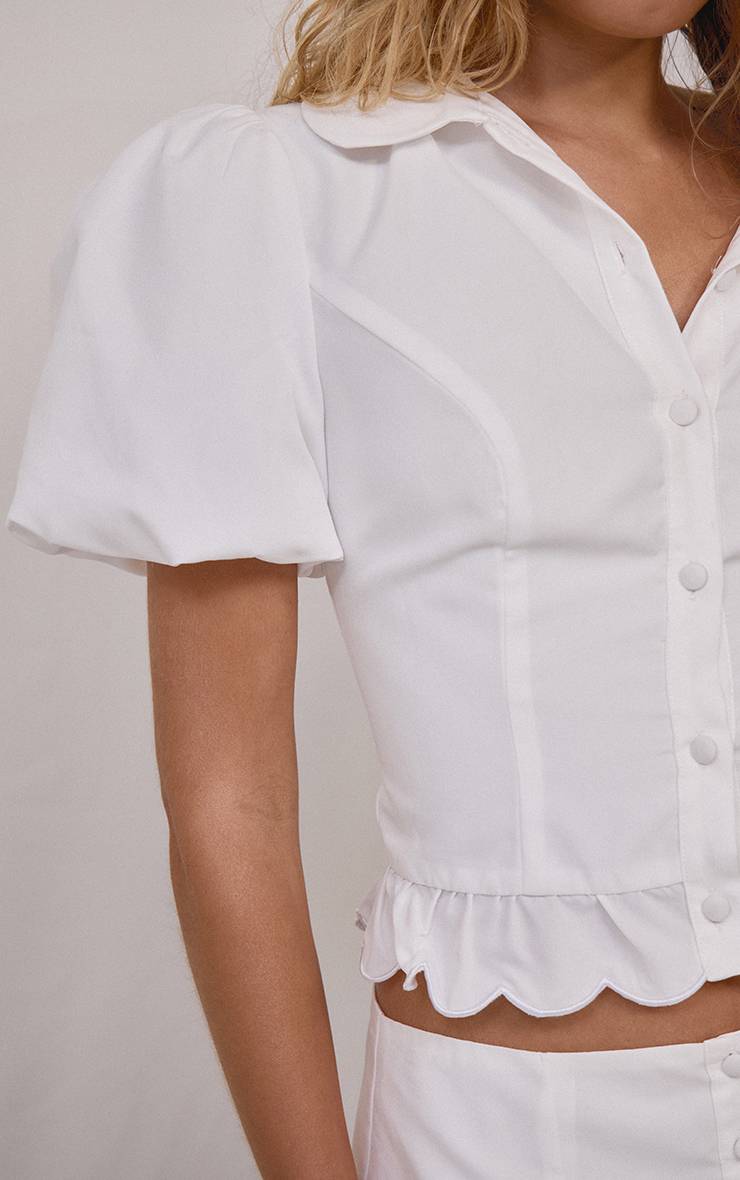Blanc Ensemble Coordonné Chemise En Popeline À Bord À Volants