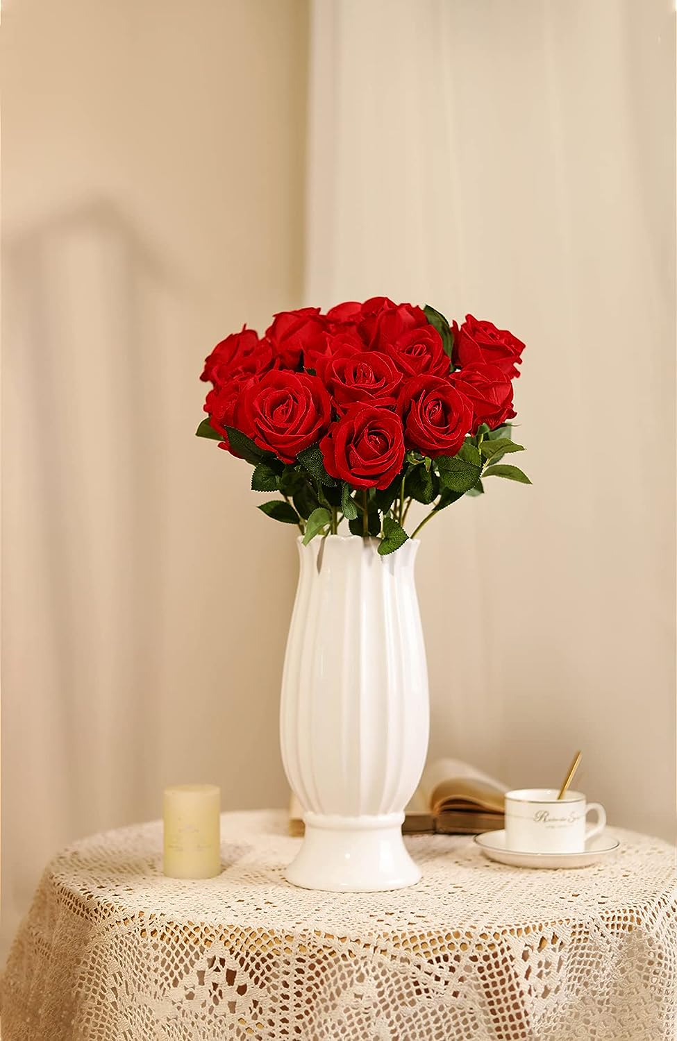 (10er Set) Romantische Deko Rosen Party Accessoire Kunstblumen Rosenstrauss für Hochzeiten / Valentinstag - Rot