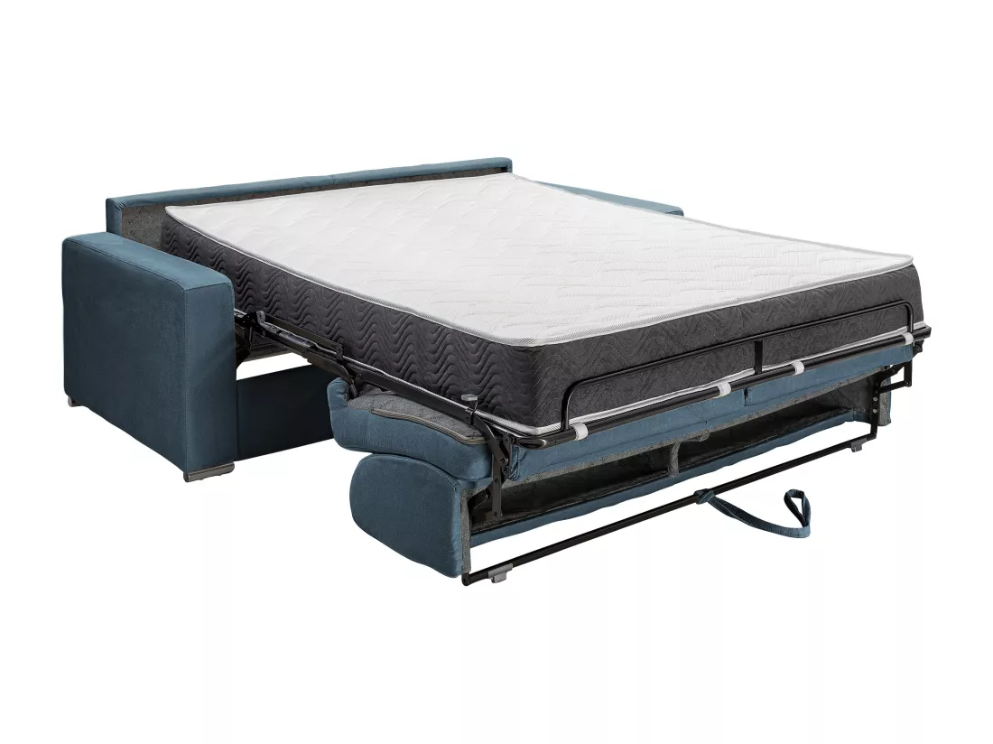 Canapé 4 places convertible express en velours bleu nuit - Couchage 160 cm - Matelas 22 cm avec mémoire de forme CALITO