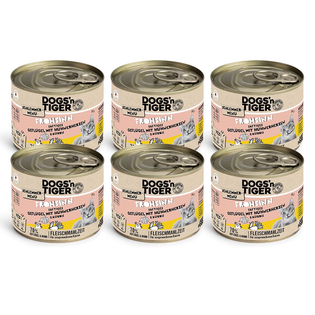 Dogs’n Tiger Adult, Katzenfutter, Frohsinn, Katzen Nassfutter, Getreidefrei, Geflügel & Kürbis