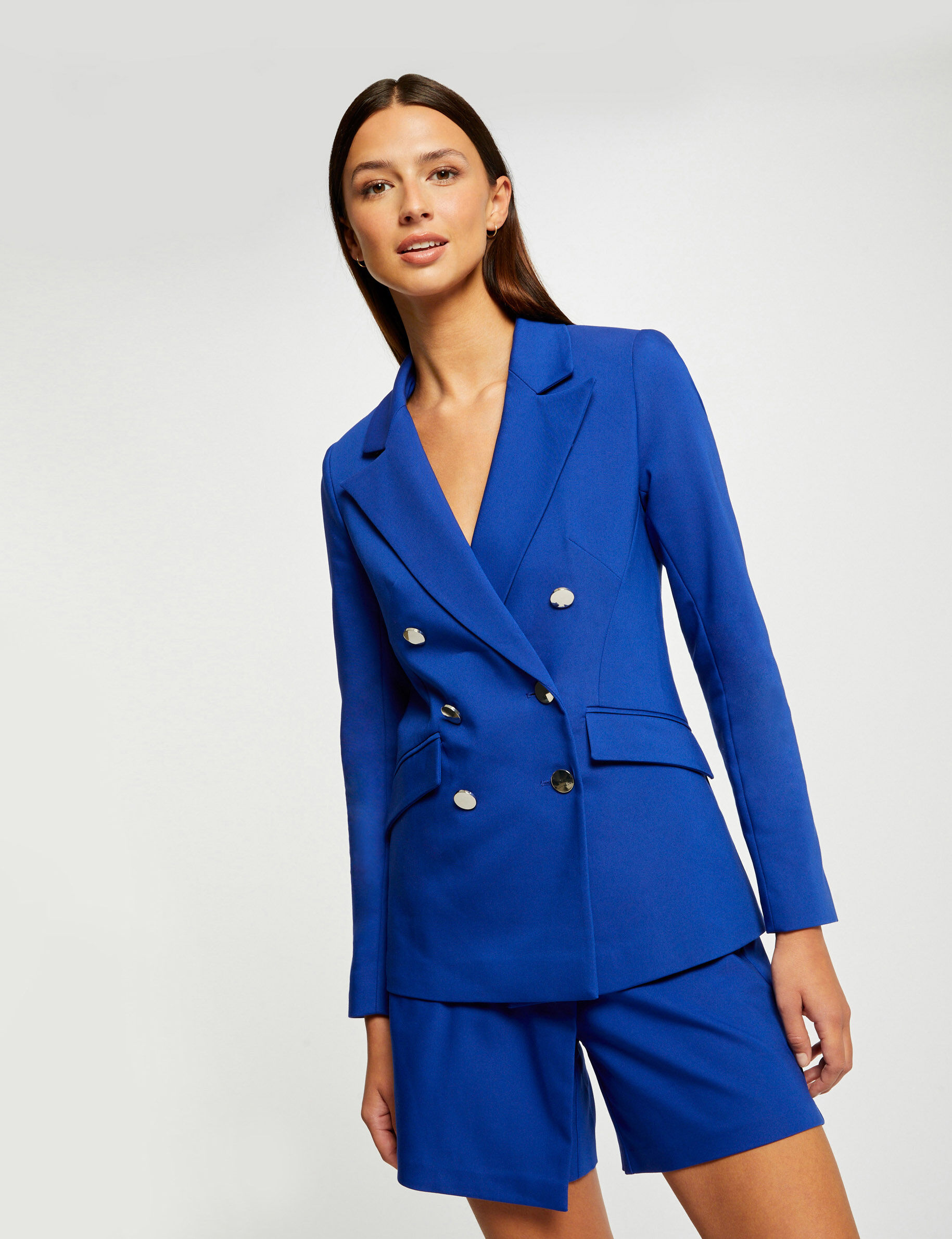 Veste city cintrée boutonnée bleu electrique femme - bleu_electrique