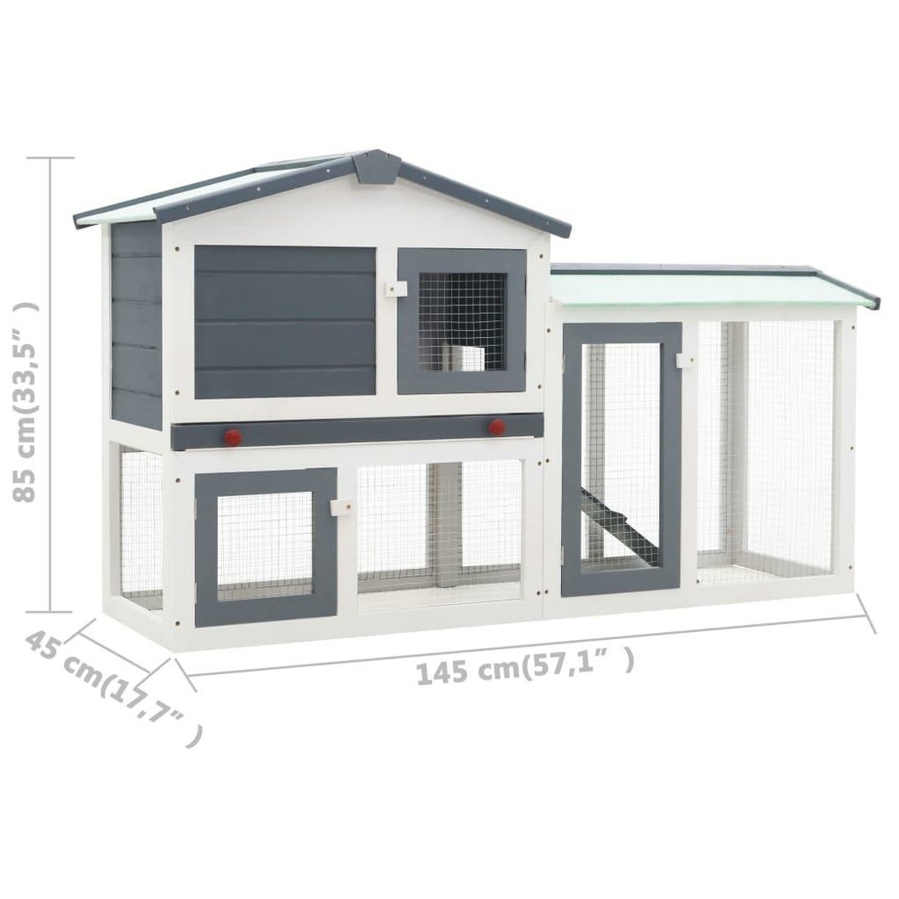 Clapier large d'extérieur 145 x 45 x 85 cm bois gris et blanc