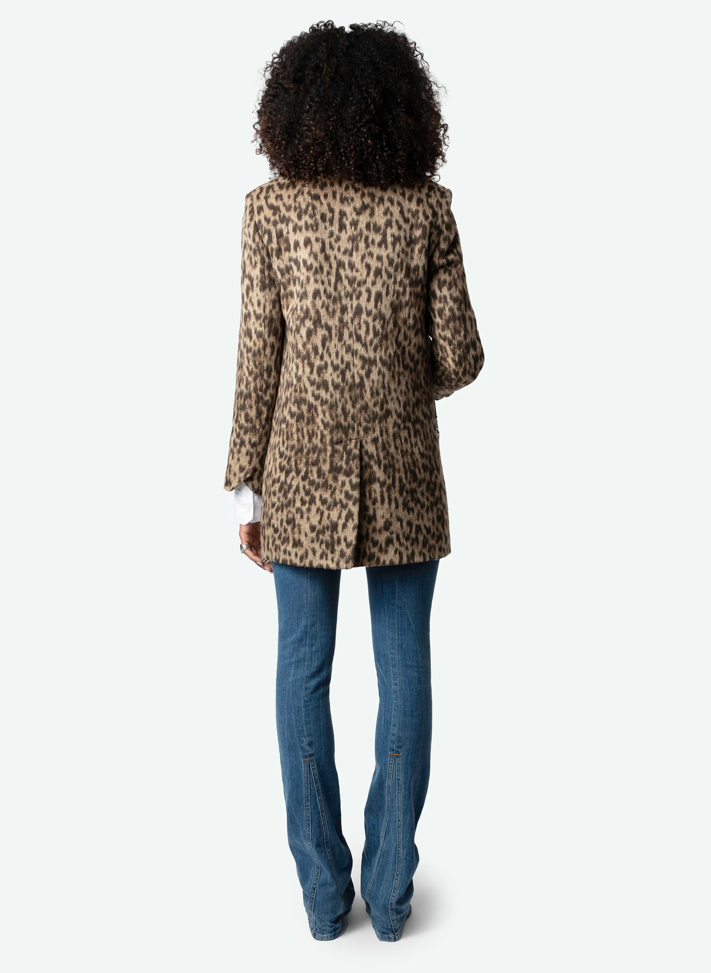 VIOLET - Manteau col tailleur droit imprimé | Beige