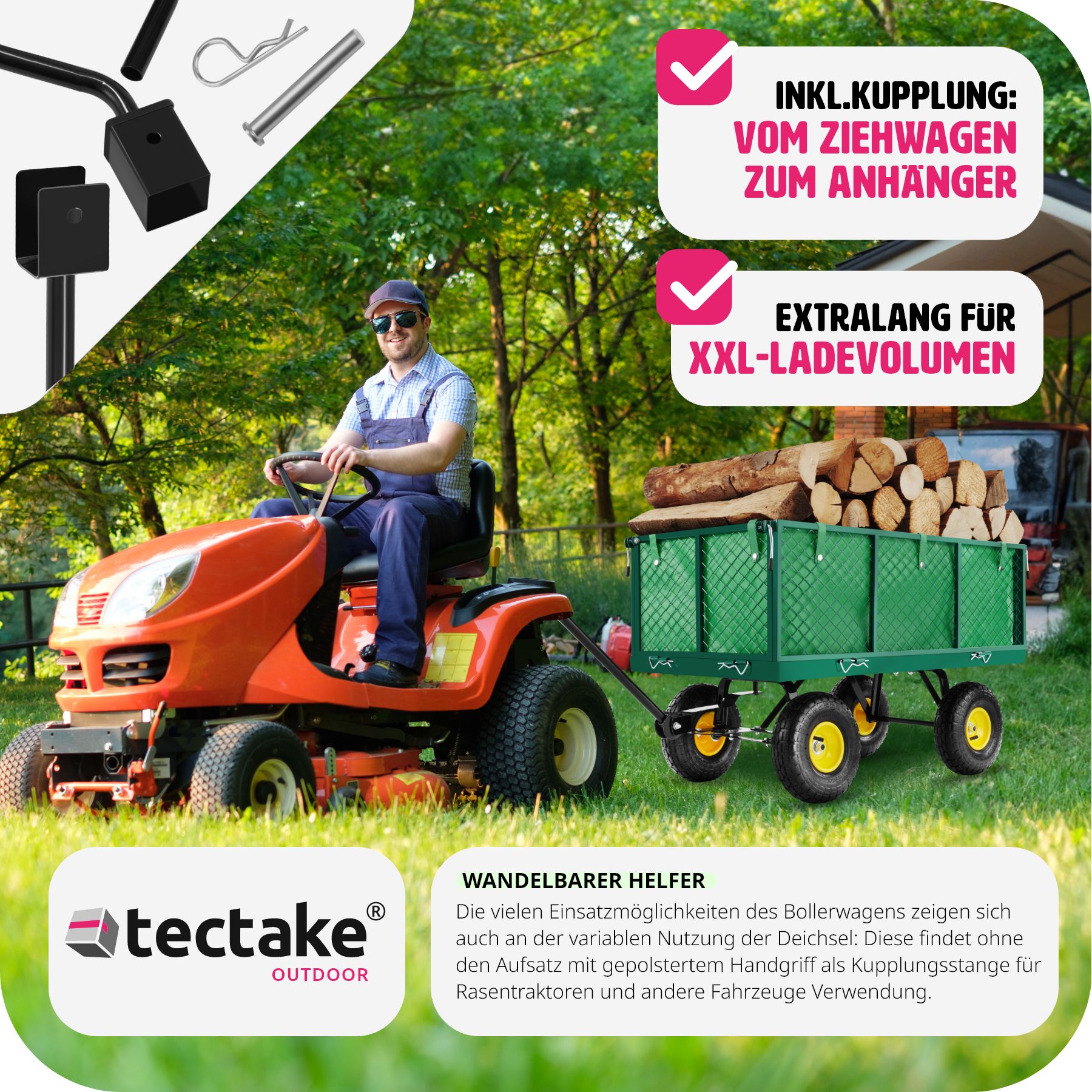 tectake® Bollerwagen, mit klappbaren Seitenwänden, leichtgängige Lenkachse mit gepolstertem Griff, Belastbarkeit 550 kg