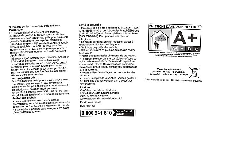 Peinture murs et plafonds blanc satin 10L