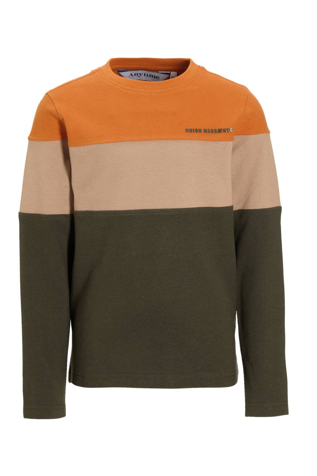anytime longsleeve colourblok donkergroen / oranje / beige