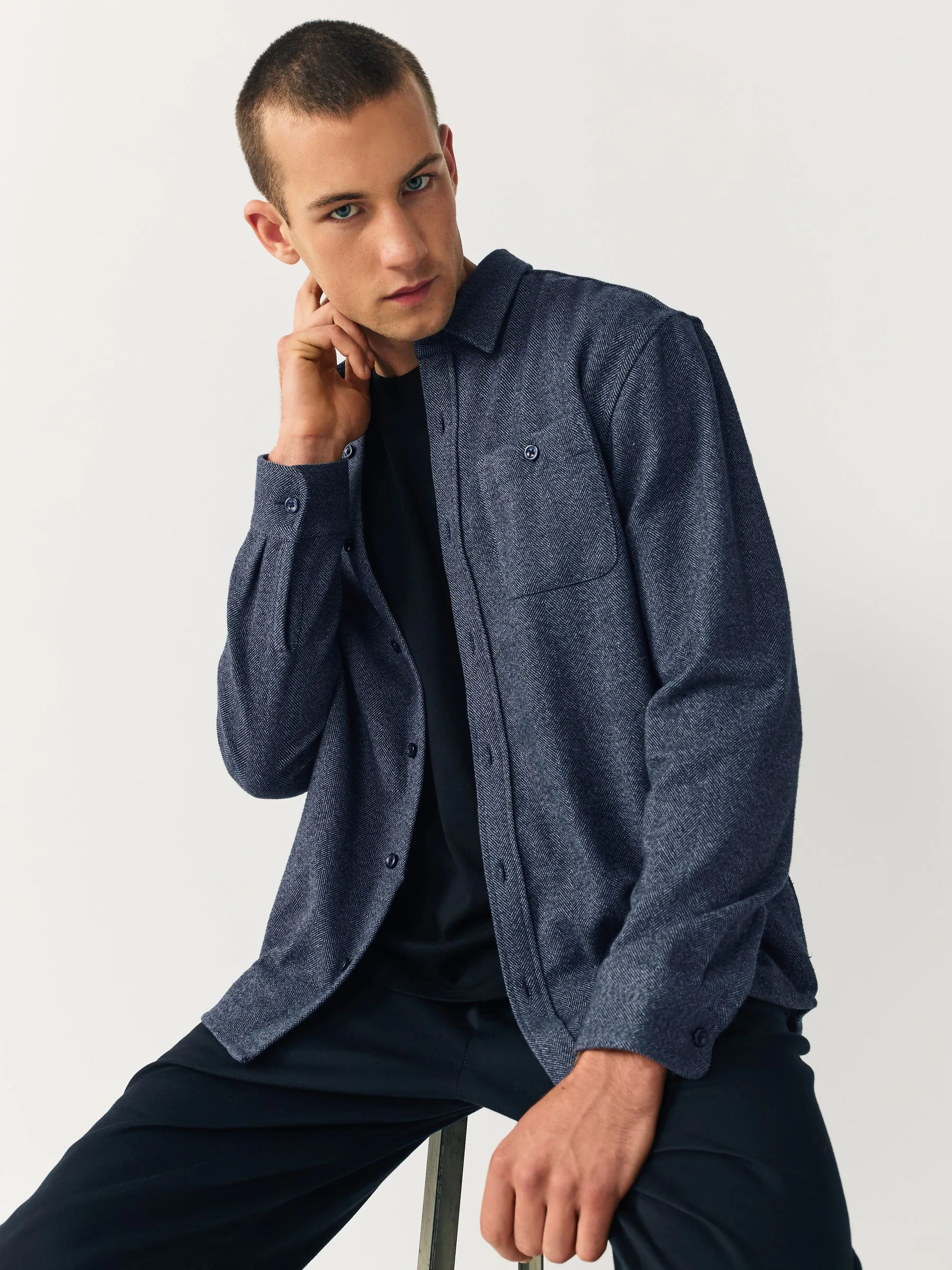 Blauw - Herringbone Shacket Overshirt