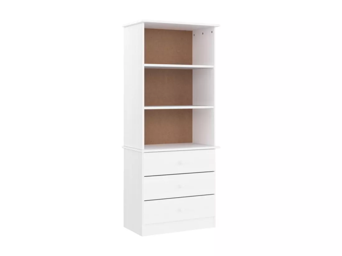 Bibliothèque et tiroirs ALTA blanc 60x35x142 cm bois massif pin