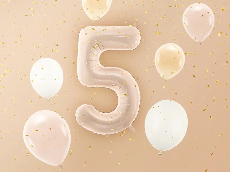 5 Jaar Cijfer Ballon Beige Glans Leeg 72cm