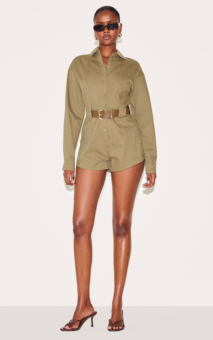 Champignon Combishort Utilitaire Ceinturé En Tissu Tissé