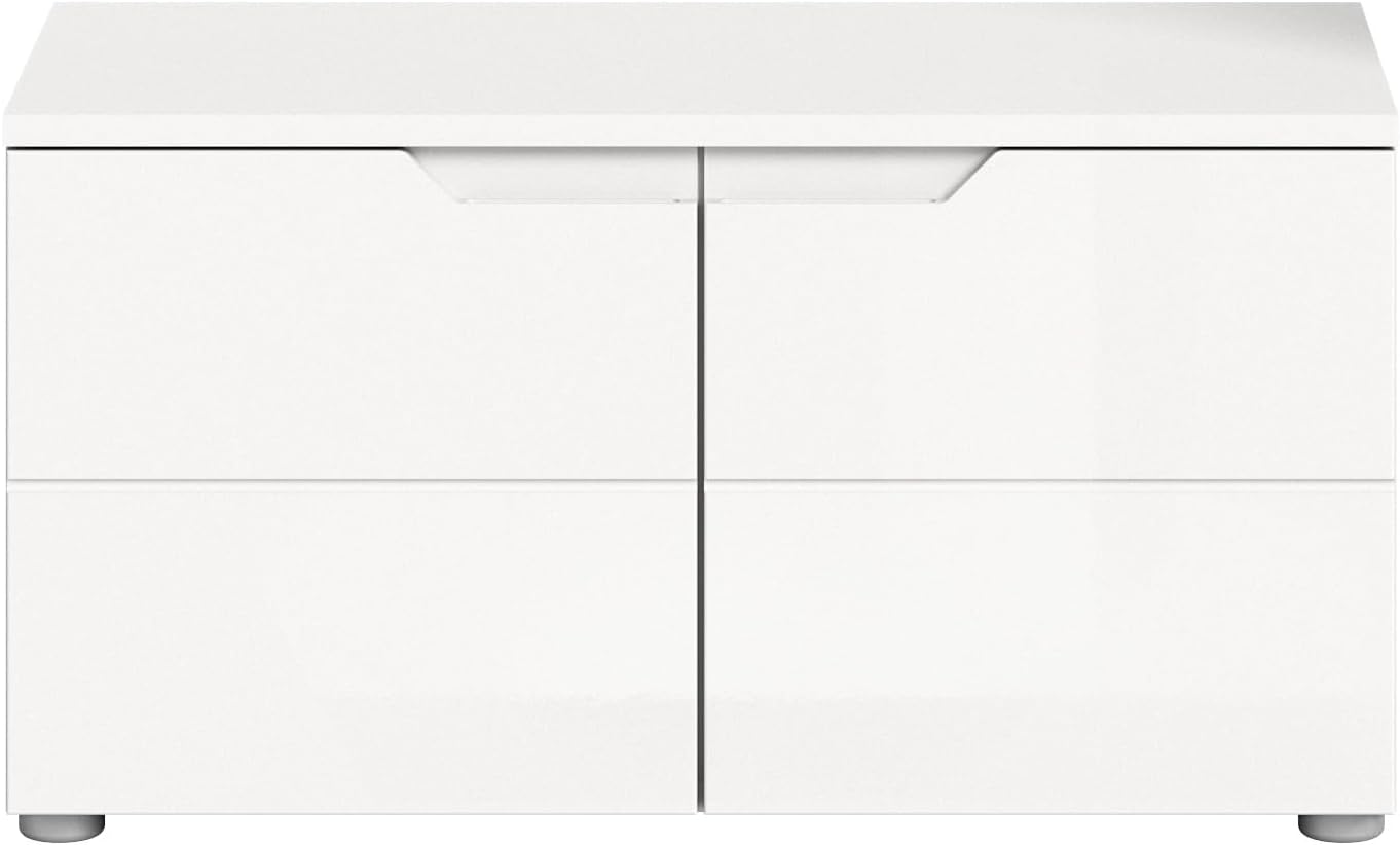 xonox.home - Sitzbank Solero 80x43x37 cm in Front weiß Hochglanz Tiefzieh Korpus weiß - Garderobenbank Flurbank Truhe - modern, praktisch und funktional