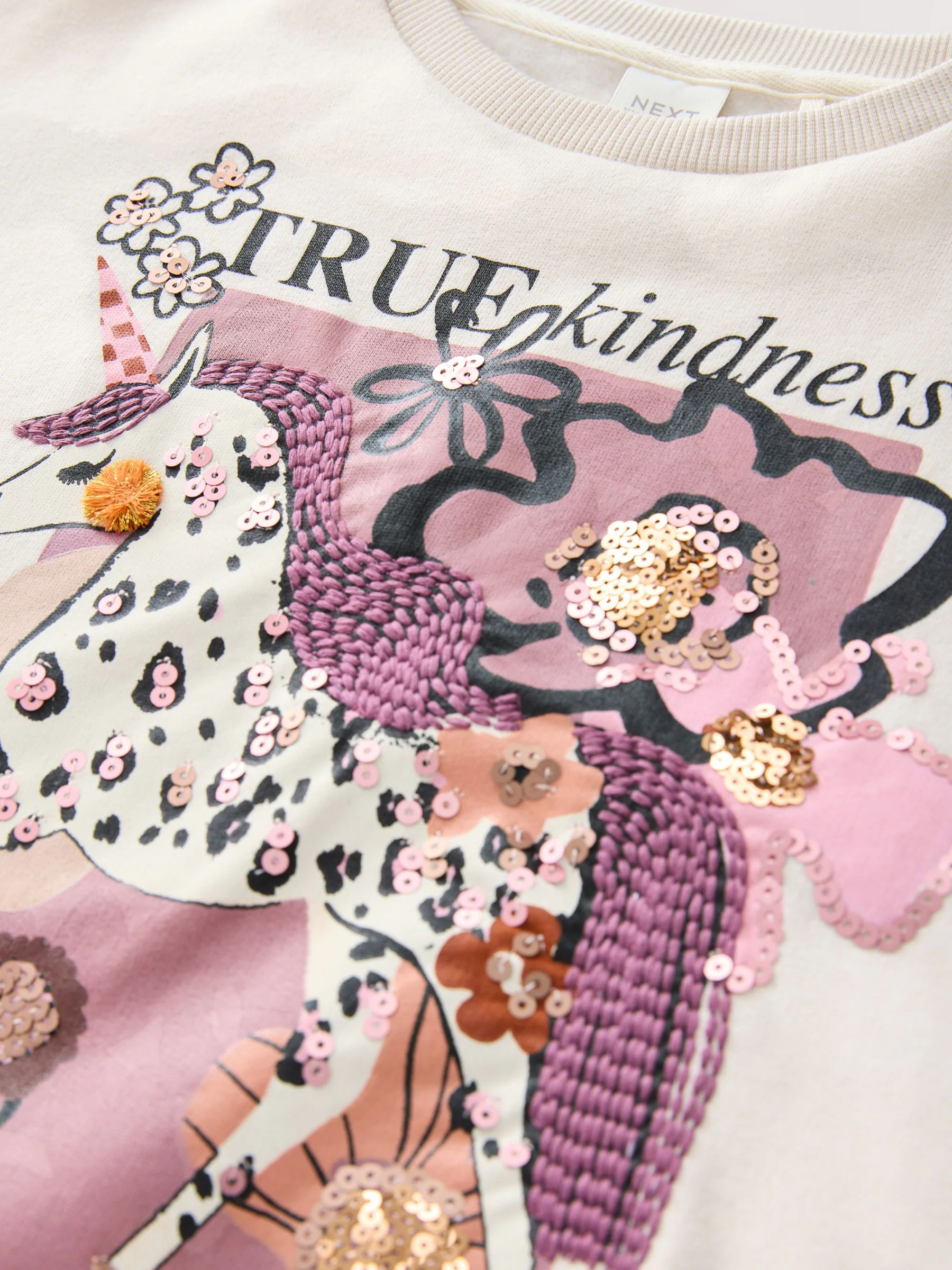 Ecru/roze eenhoornapplicatie - Sweatshirt (3 - 16 jr)