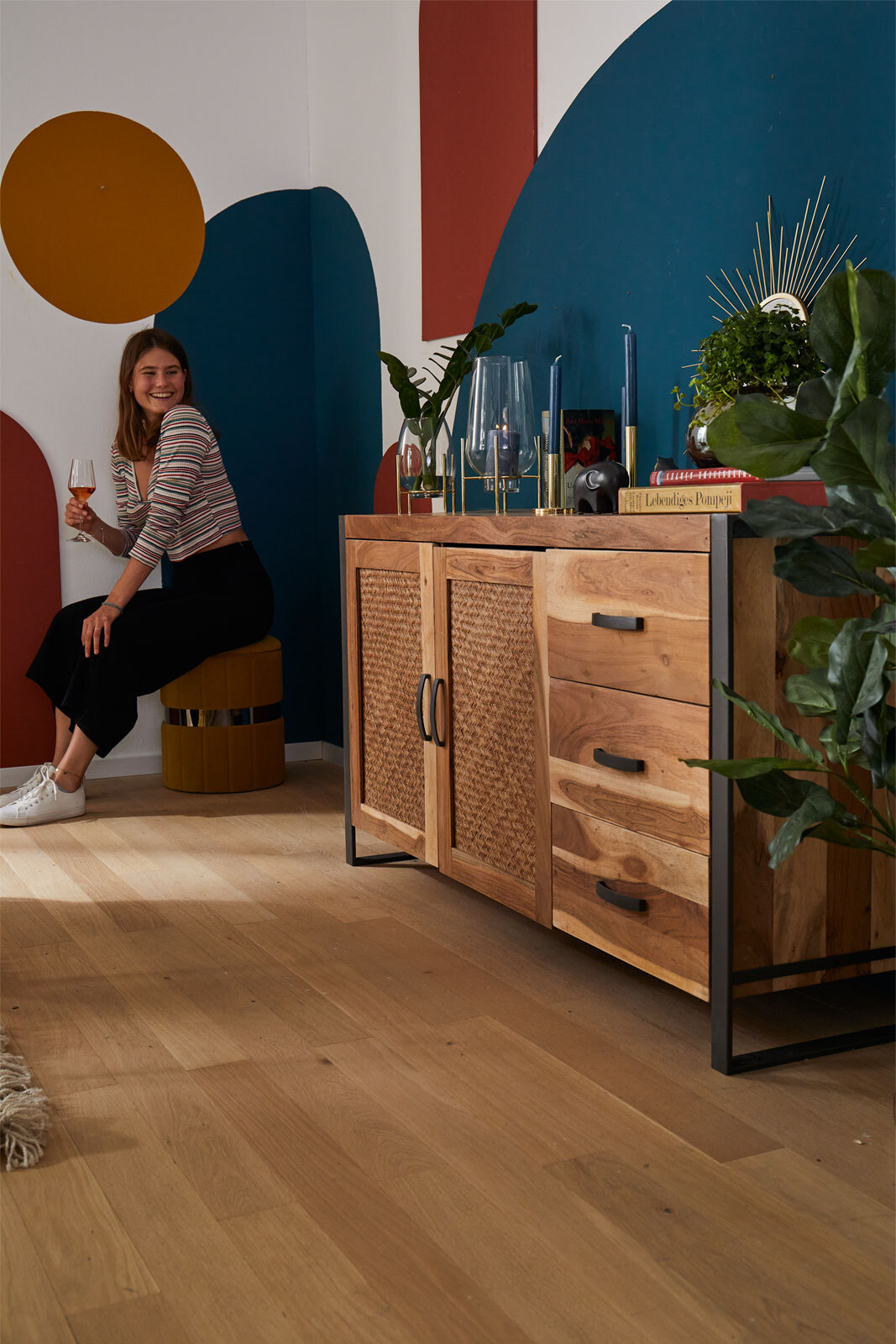 Sideboard TOM 150 x 80 cm Akazie massiv/anthrazit