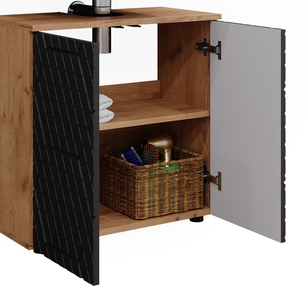 Vicco Badmöbel-Set Irma Eiche Anthrazit 3-teilig Kommode Waschbeckenschrank 60 cm