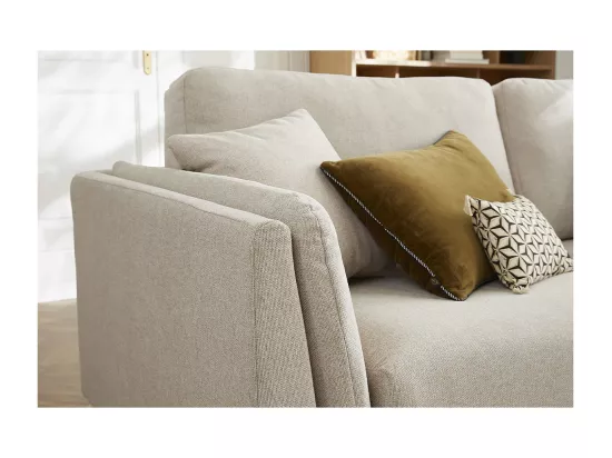 Canapé scandinave 3 places en tissu beige naturel et bois clair VOGUE