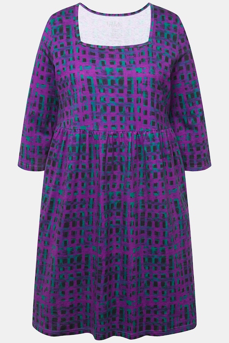 Longshirt, Karo, A-Linie, Carree-Ausschnitt, 3/4-Arm