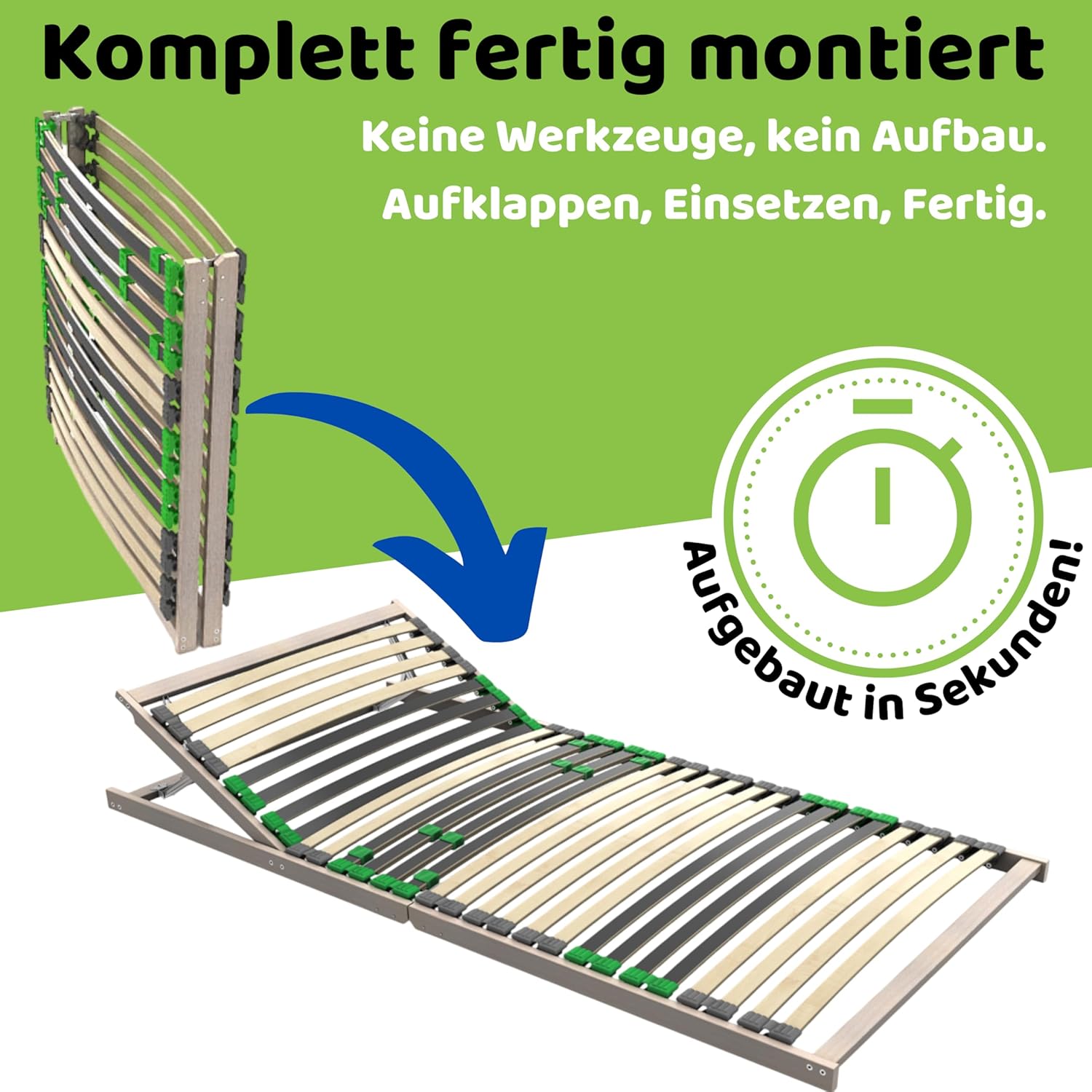 FlexStar 7-Zonen Lattenrost 2er Set 90x200 – Kopfteil verstellbar - auch für Bettgröße 180x200 - Klappbar fertig montiert - 28 Birke -Federleisten - Für alle Matratzen - Bettrost stabil - Vormontiert