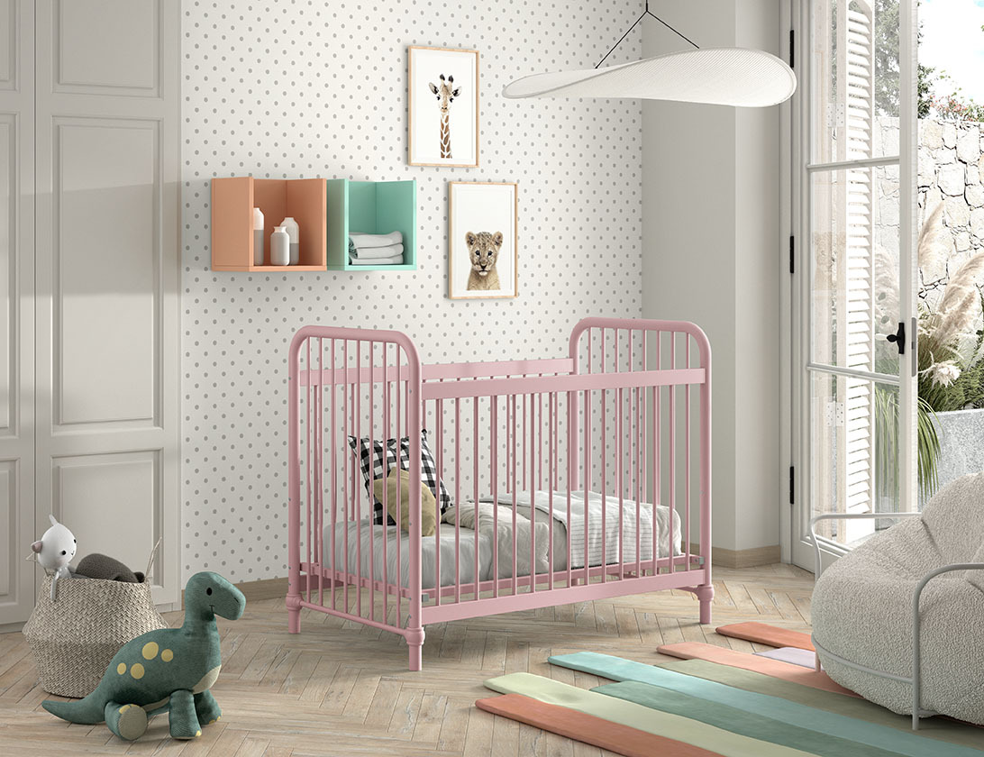 Babybett BRONXX - pink matt - Metall - 60x120 cm