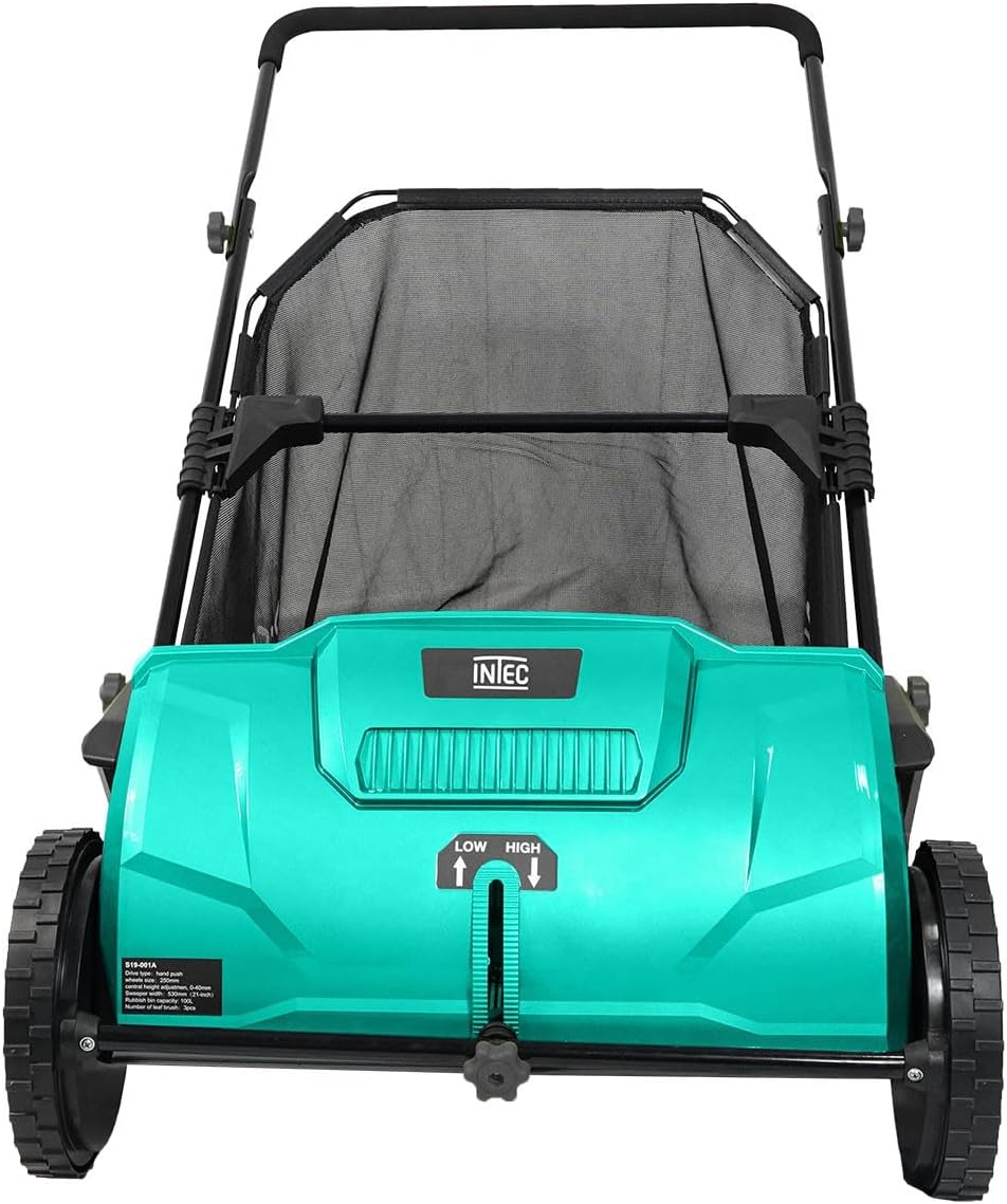 INTEC - Kehrmaschine für Rasen und Gras Mechanischer Laubsammler Großer Behälter 100L Garten Alleen