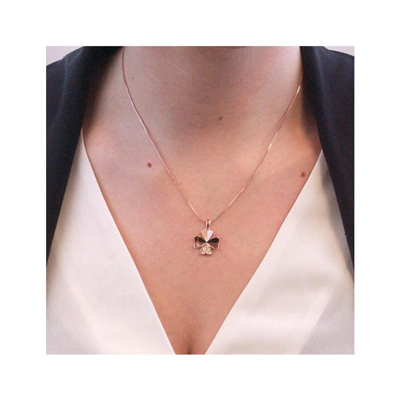 Pendentif Clover Petal - Or Rosé et Cristal