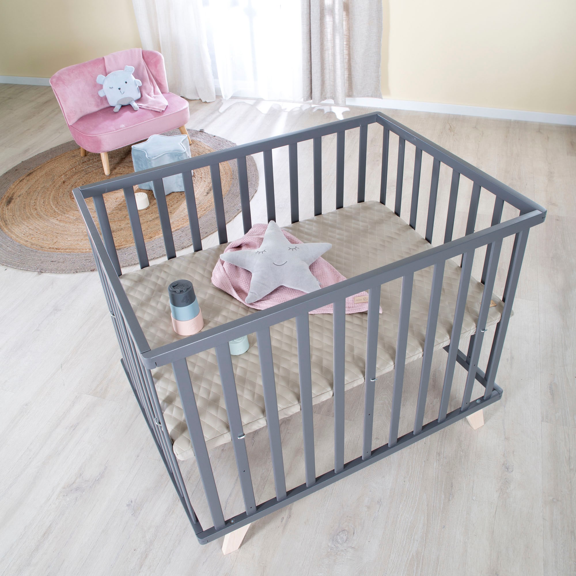 roba® Laufgitter »Luxe, grau, 75x100 cm« bis 15 kg mit Laufgittereinlage Greyish gesteppt