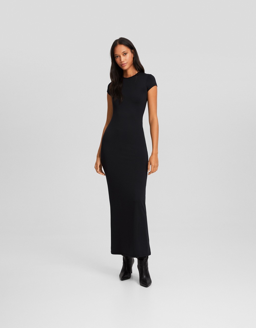 vestido longo de manga curta