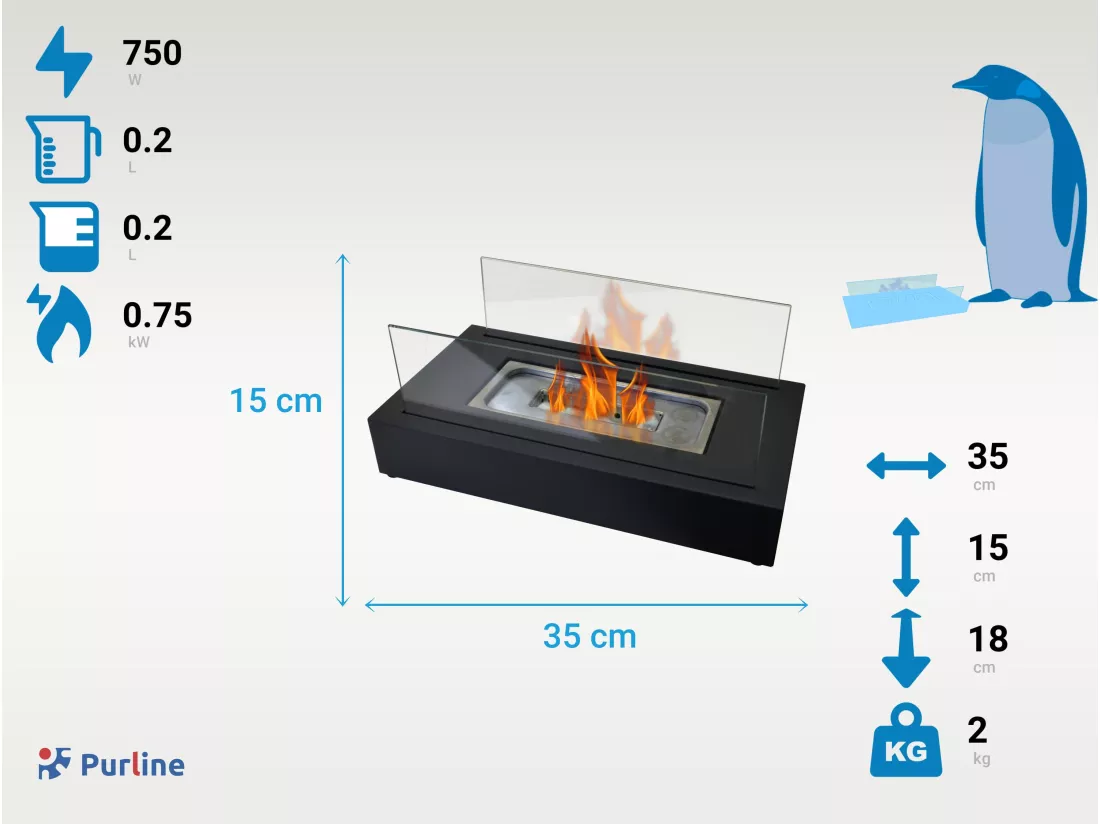 Cheminée à l'éthanol de table avec deux abat-jours en verre trempé