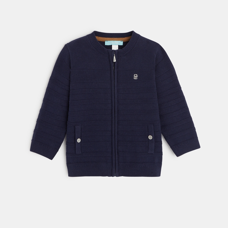 Gilet zippé maille fantaisie bleu bébé garçon