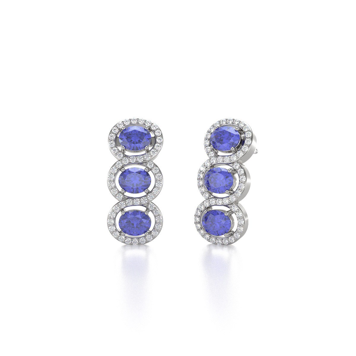 Boucles d'oreilles ADEN Or 585 Blanc Fleur Tanzanite et Diamants 4.55grs