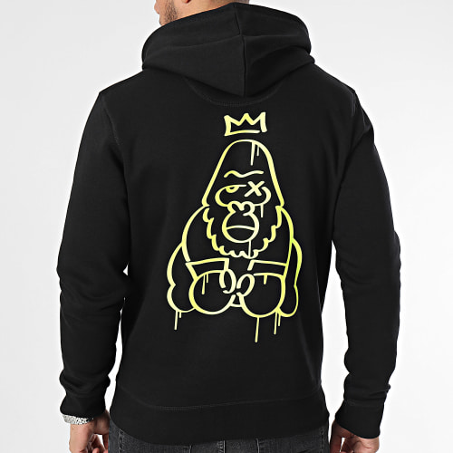 Sweat Capuche Gorille King Noir Jaune Fluo