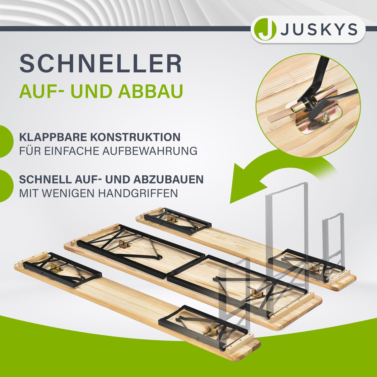 Juskys Bierzeltgarnitur Bichl 3-teilig klappbar - Gartenmöbel-Set aus 1 Biertisch + 2 Bierbänke