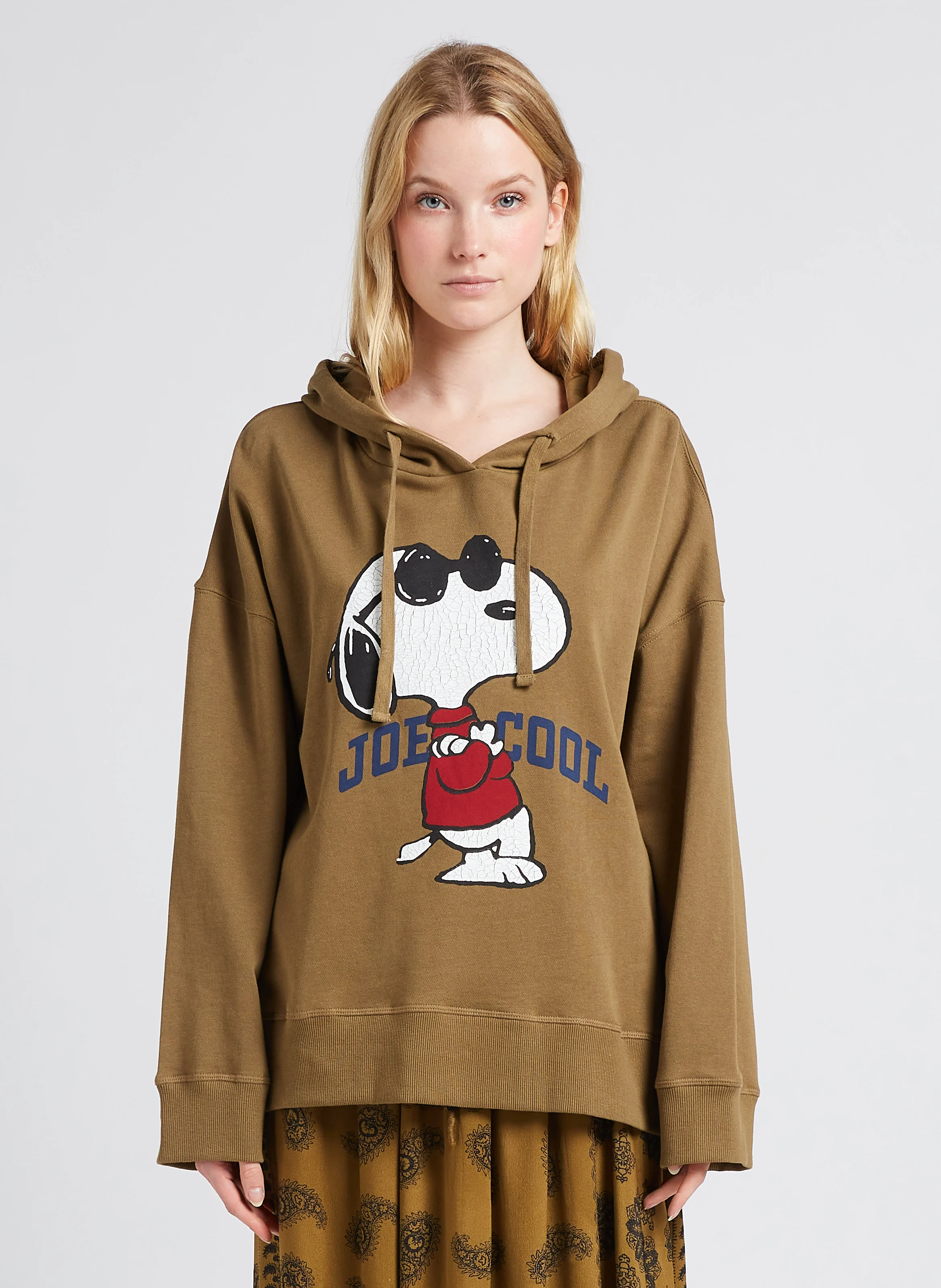 DIMANCHE - Sweat à capuche sérigraphié en coton Swildens x Peanuts| Kaki
