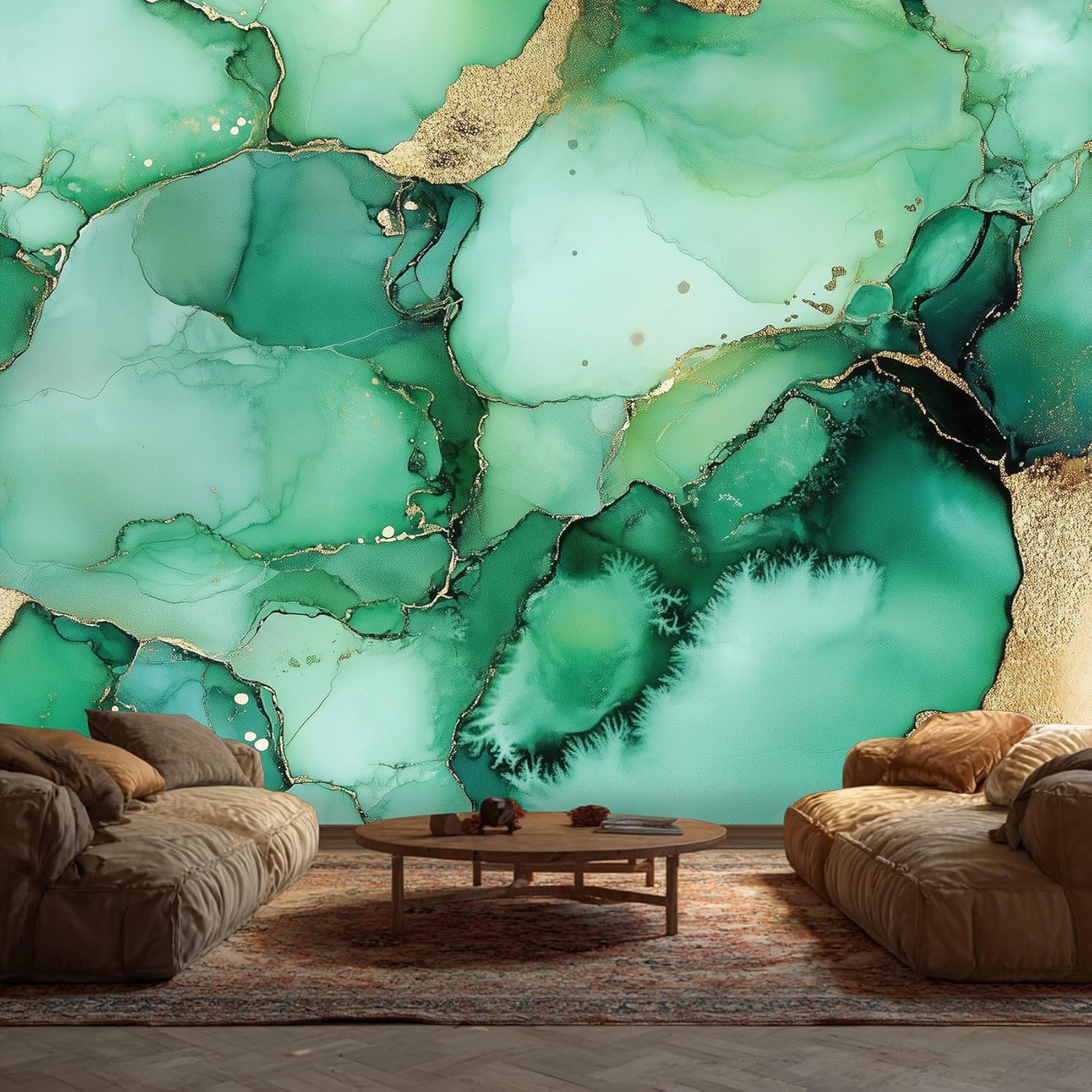 Generisch Tapete Grüne Marmor - Fototapete Abstrakt Gold Muster - Wohnzimmer Schlafzimmer Deko - Wandtapete - Wanddeko - Motivtapeten - 400x280 A-287