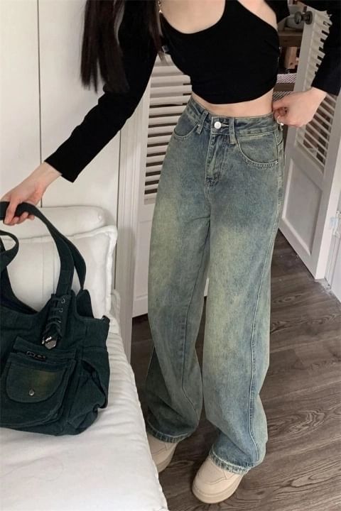 Kenning - Mid Waist Wash Wide Leg Jeans