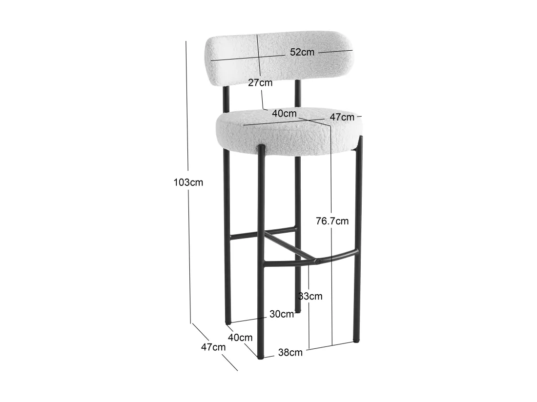 Lot de 2 tabourets de bar en métal et bouclettes blanches
