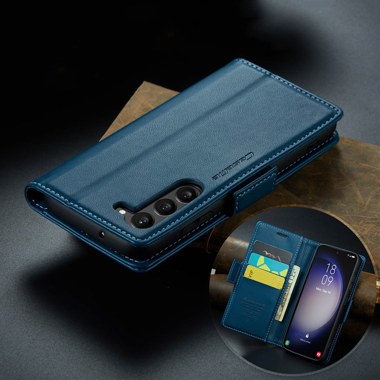 Samsung Galaxy S24 Leder Tasche Flip Wallet Etui mit Kartenfächern Litchi Look (RFID Schutz) - Blaugrün
