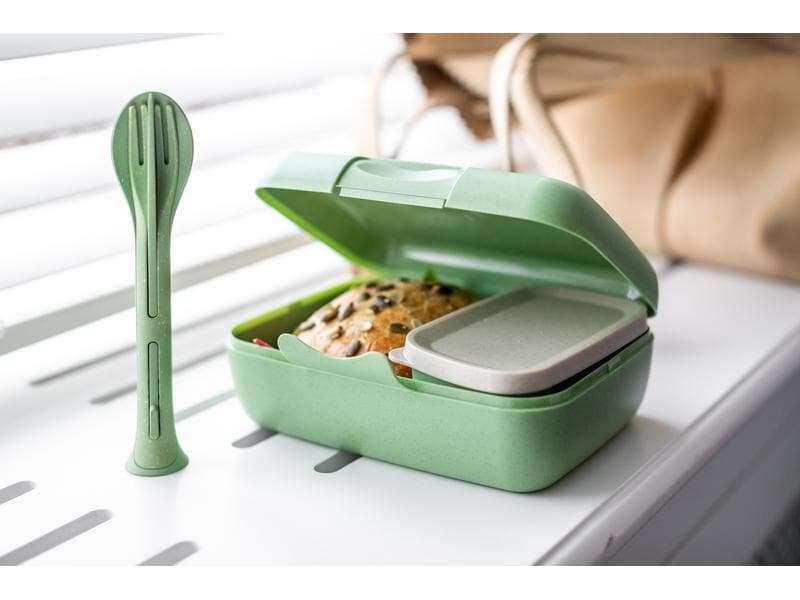 Koziol Lunchbox Candy Set 4-teilig, Dunkelgrau/Grau Lunchbox mit Besteck