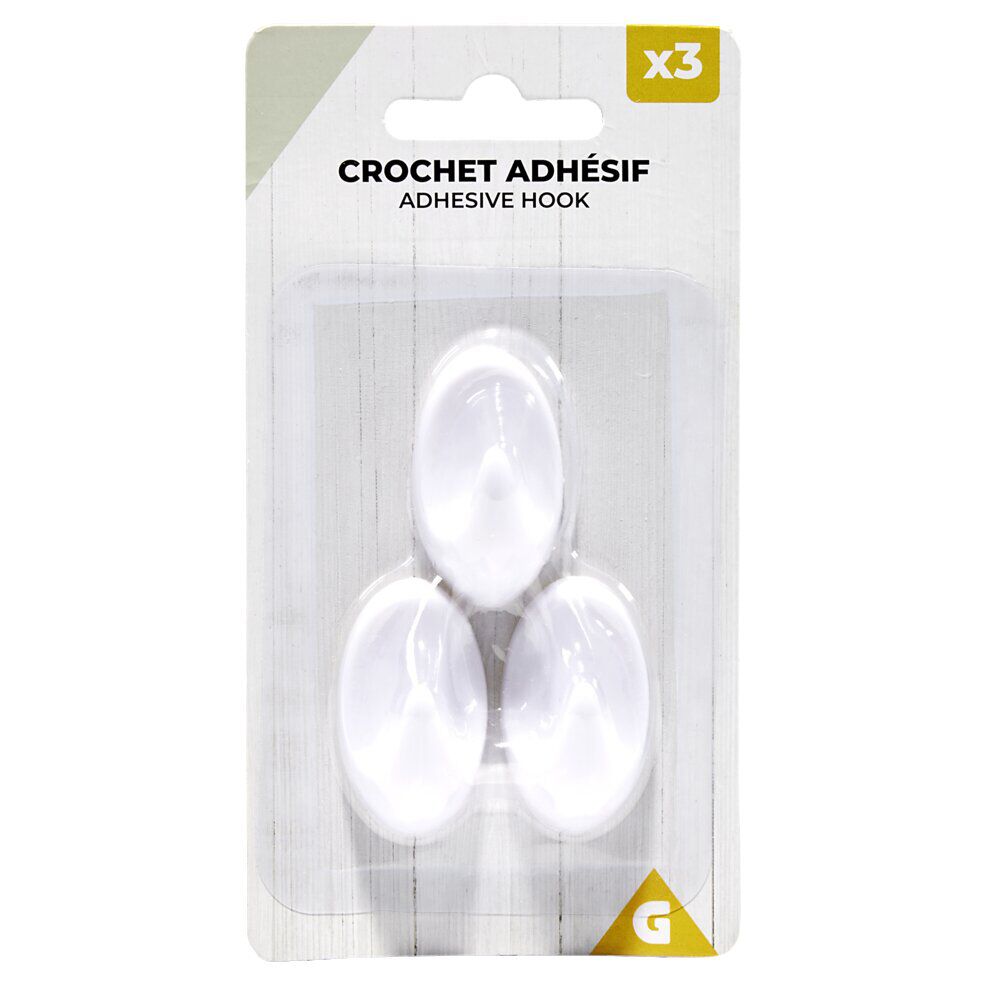 Lot de 3 accroches torchons adhésifs plastique blanc
