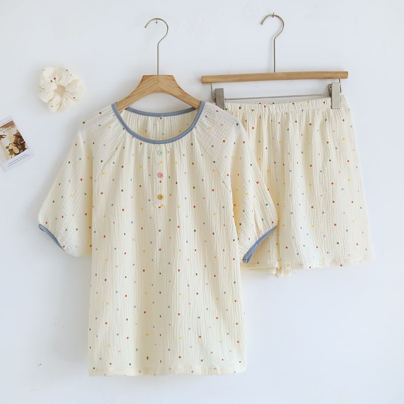 Dogini - Pyjamaset: top met korte mouwen en stippen + korte broek