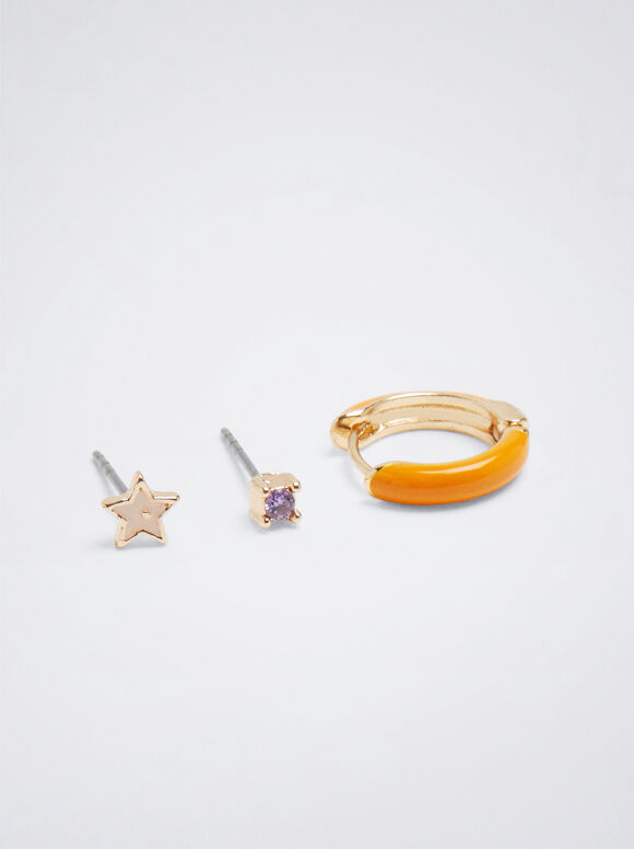 Conjunto de brincos com zircônias cúbicas - Multicolorido