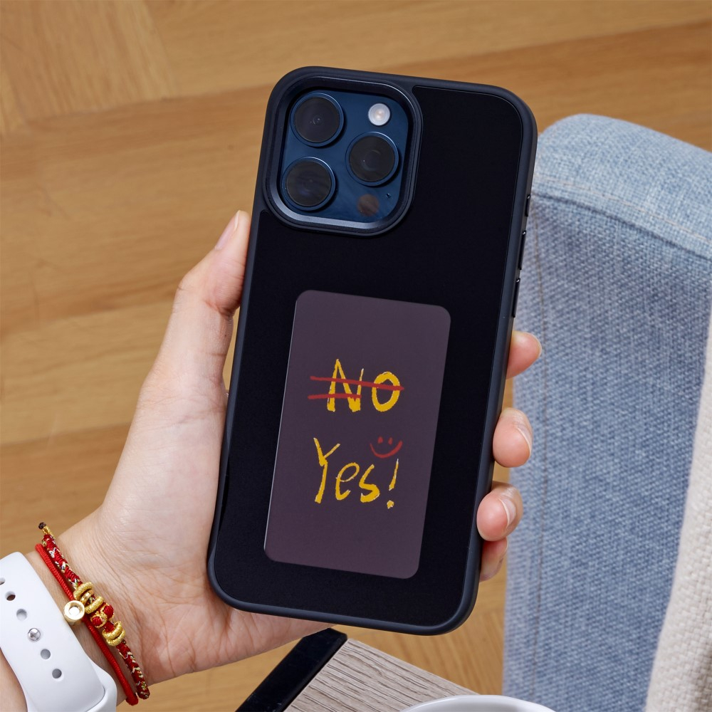 iPhone 13 Pro Hybrid Hülle TPU Bumper mit Acryl Rückseite   DIY E-Ink Display mit NFC Technologie - Schwarz