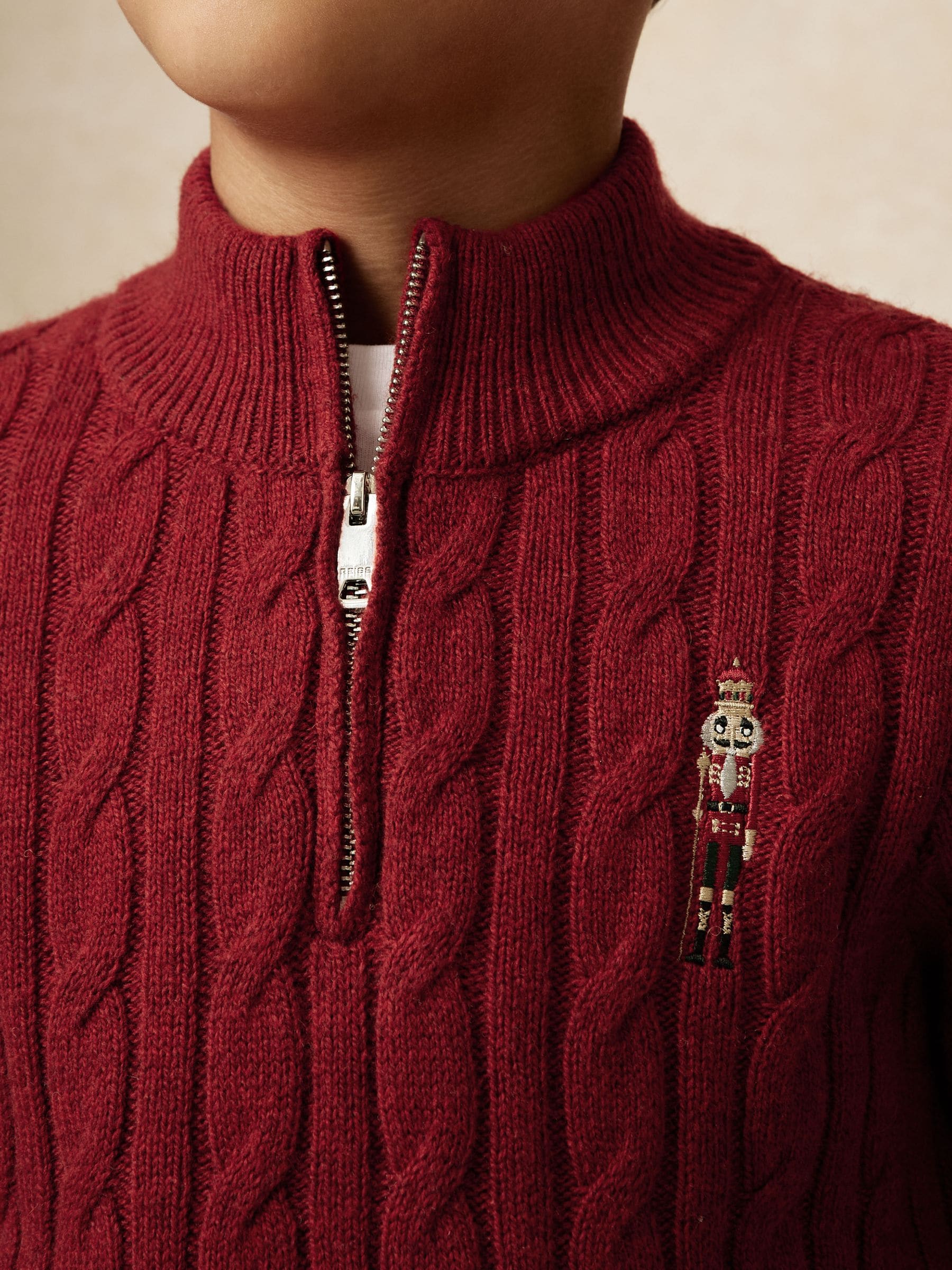 Donkerrood - Reiss Nollaig Wool-Blend Half-Zip Nutcracker Jumper