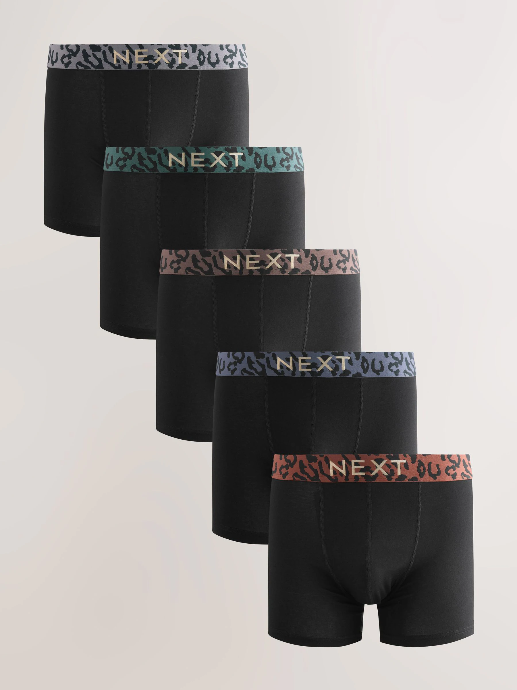 Zwarte tailleband met dierenprint - Verpakking van 5 trunks boxer