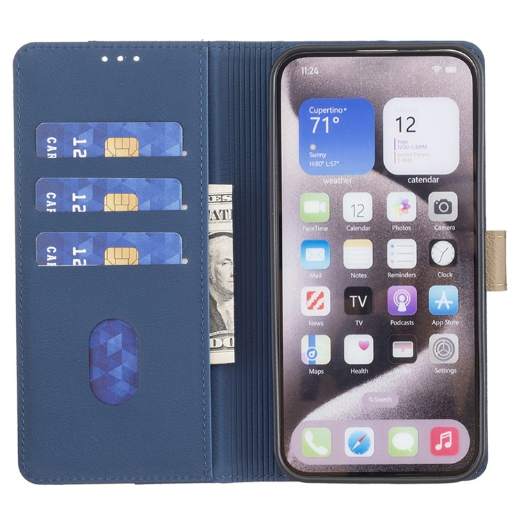 Samsung Galaxy S25 Leder Tasche Flip Cover (RFID Schutz) - Blau / Beige