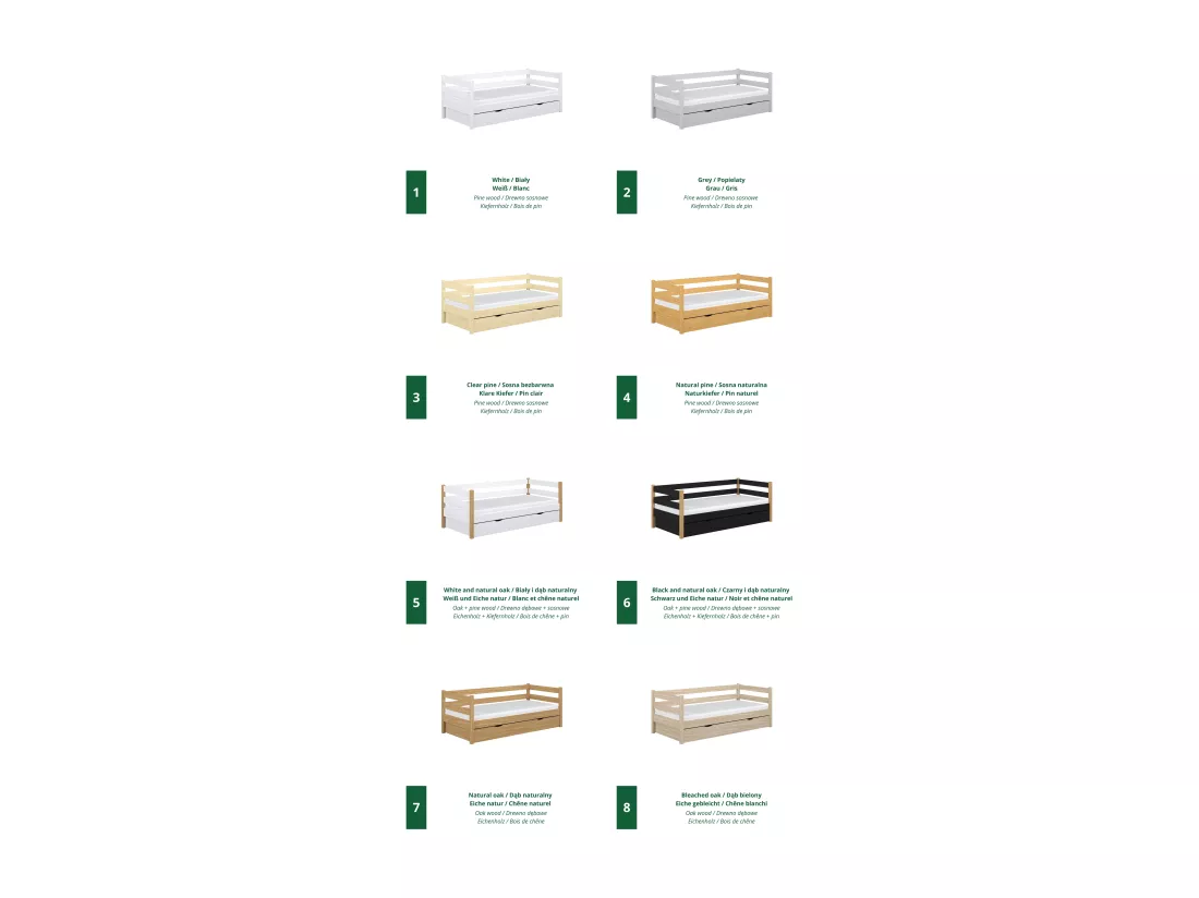 Lit banquette en bois - avec tiroir N01 Blanc / Chêne Naturel 80x200