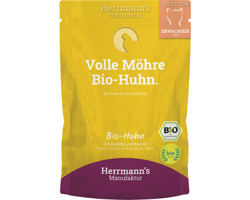 Herrmann's Biologisch Natvoer voor Katten met Kip, Wortelen en Kamut 100g