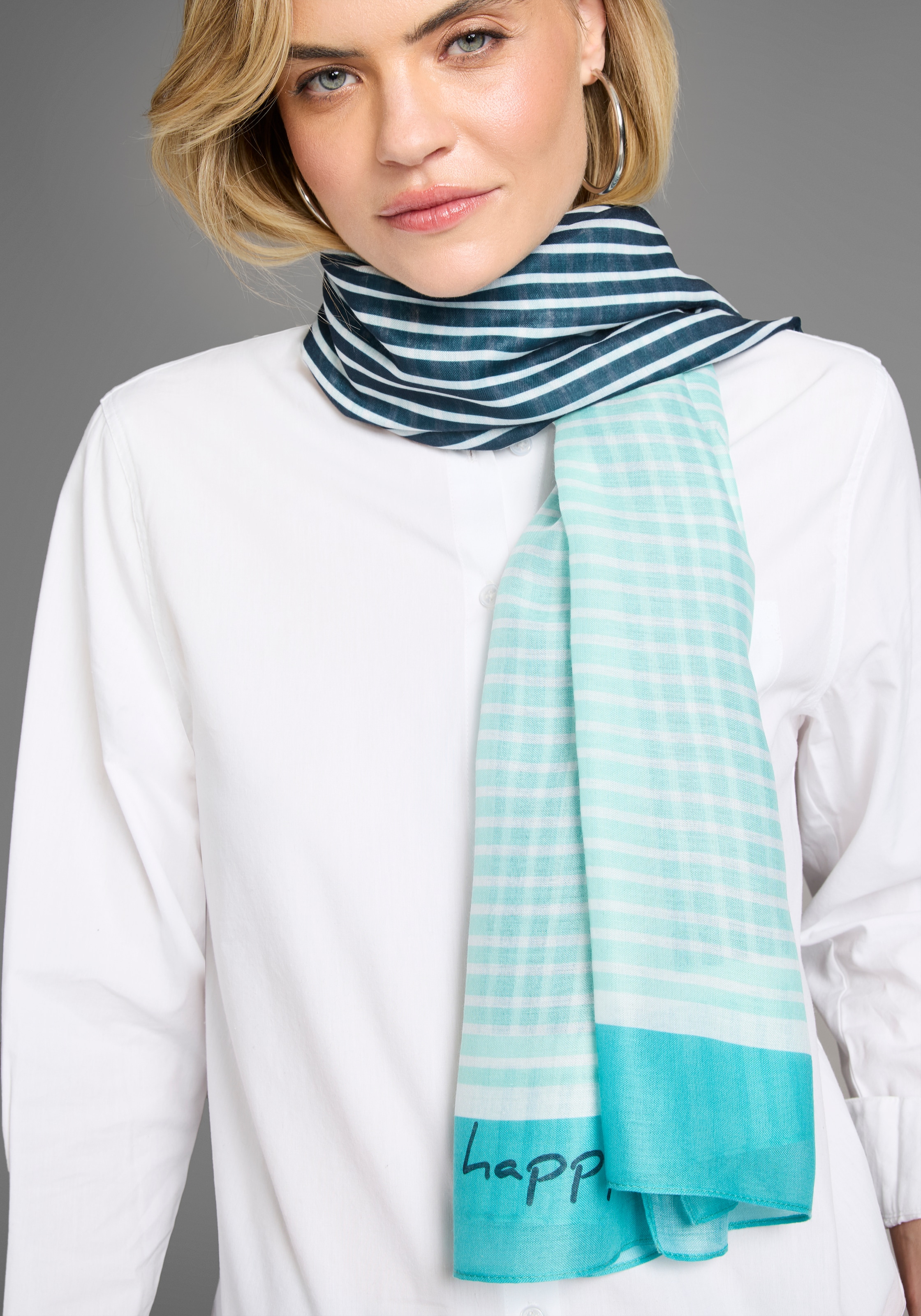 Laura Scott Modetuch im trendigen Streifen- & Schriftdesign - NEW