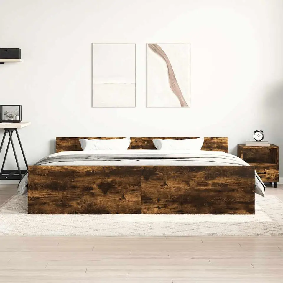 vidaXL - Bed frame met hoofd- en voeteneinde - Gerookt eiken - 180x200 cm