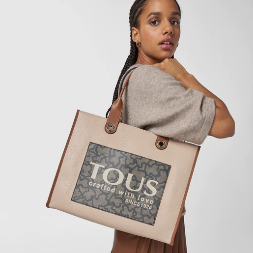 Sacola de compras grande Amaya Kaos Icon em marrom e bege