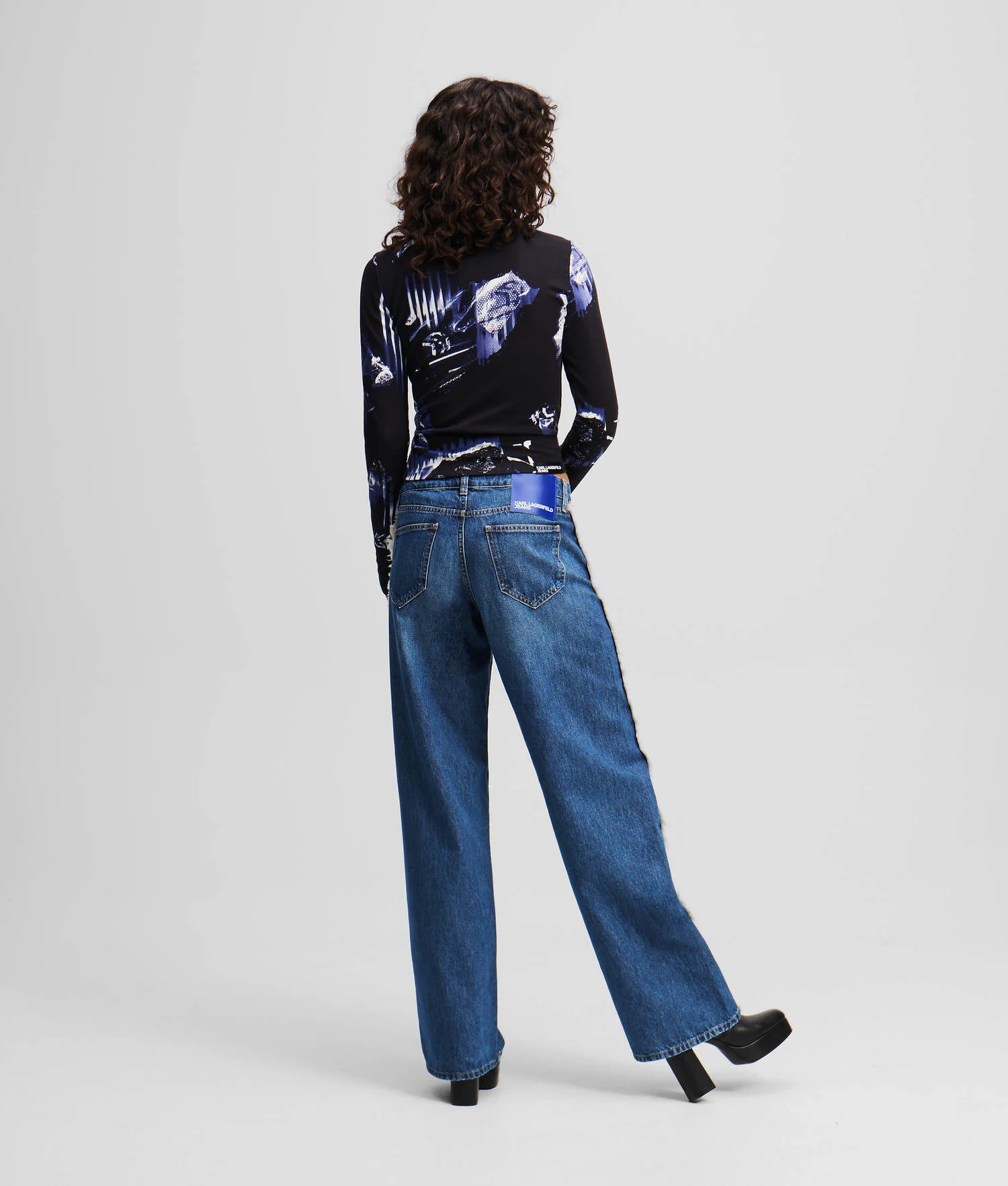 JEAN DÉCONTRACTÉ TAILLE MI-HAUTE À FRANGES - Bleu foncé délavé